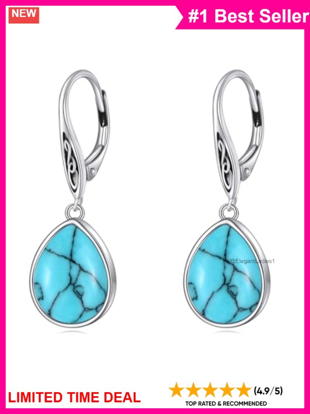 925 Sterling Silver Turquoise Celtic Knot Drop Dangle Earrings Leverback